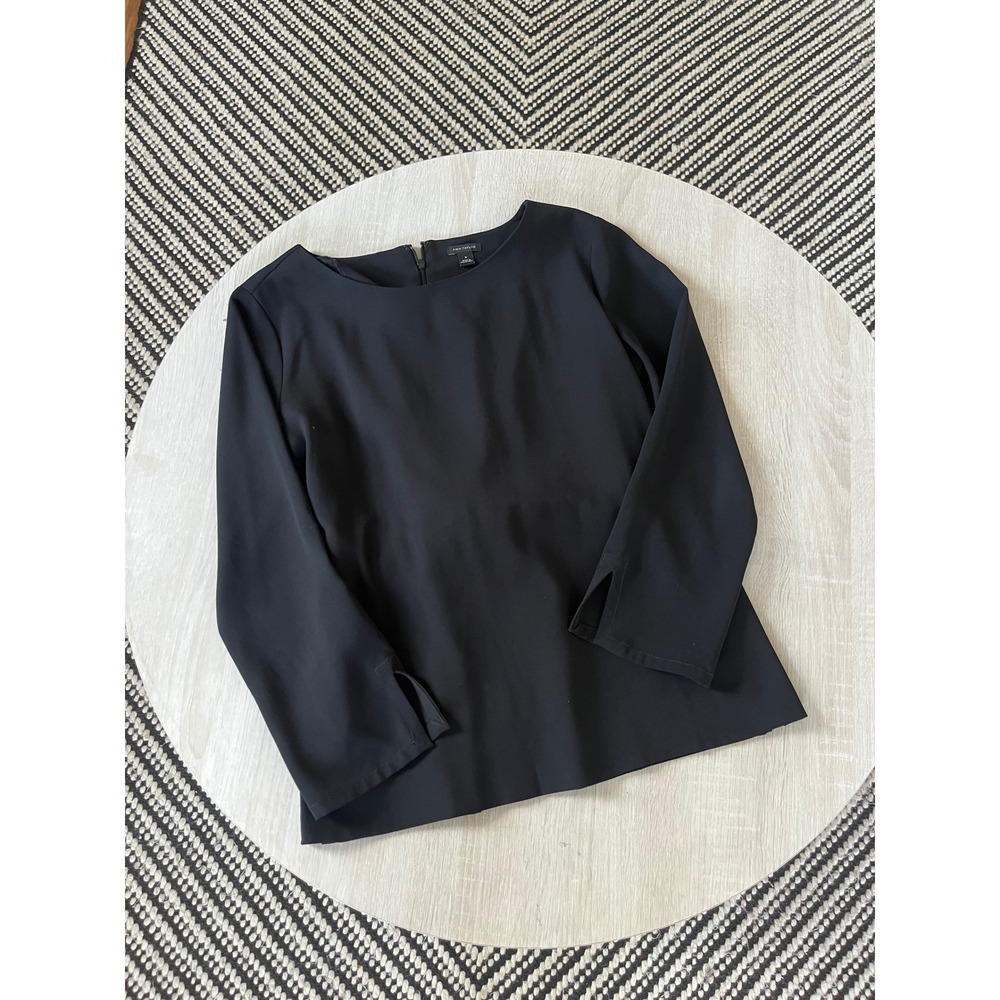 Ann Taylor Black Tie Back Long Sleeve Blouse Boat Neck Top Size M casual neutral